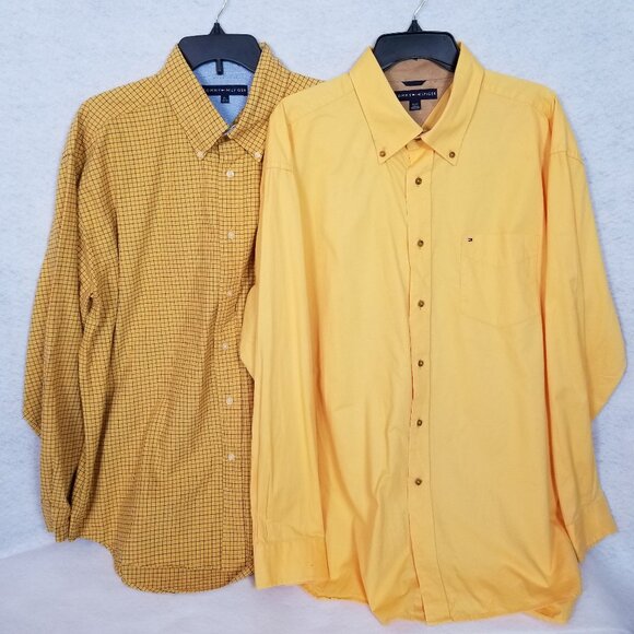LOT OF 2 TOMMY HILFIGER Button Collar L/S Casual Shirts Yellow XL ~ 4488 - Picture 1 of 13
